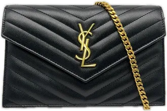 Saint Laurent Black Leather Chain/Shoulder Wallet (Pre-Owned)