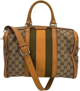 Gucci Pre-owned Handbags, female, Brown, Size: ONE SIZE Pre-owned Canvas Handbag