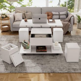 Matteo White Lift-Up Coffee Table with Storage & Hydraulic Lift-Top