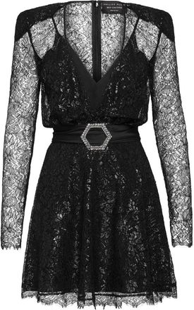 Philipp Plein Korte Jurk - Dames - Feestkleedjes - Zwart - M - Katoen - Kleedjes