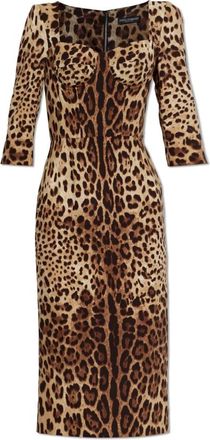 Dolce & Gabbana Abito in Seta con Stampa Animalier - - Dresses - Donna - Marrone - L