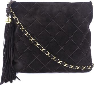 Chanel Pre-owned Womens Quilted Suede Tassel Crossbody - Dark Grey Leather - One Size