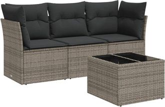 vidaXL Set De Sof&aacute;s De Jard&iacute;n 4 Pzas Y Cojines Rat&aacute;n Sint&eacute;tico Gris Vidaxl