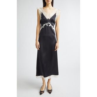 Tanner Fletcher Gender Inclusive Irene Lace Trim Silk Charmeuse Midi Dress in Black at Nordstrom, Size X-Small