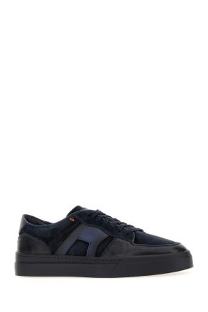 Santoni Leather and Suede Sport Sneaker - Navy