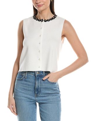 Ellen Tracy Crochet Flower Trim Sweater Vest