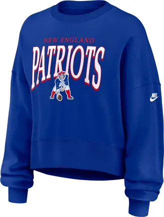 Nike New England Patriots Rewind Phoenix Nike Womens NFL Oversized Pullover Crew in Blue | 01D74DA8KV-NYG