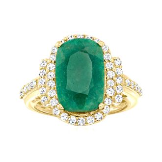 MAX + STONE 18K Gold Over Sterling Silver 7.50 ctw Emerald Ring with.69 ctw Diamond Accents