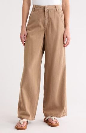 Dress To Wide Leg Stripe Cotton Pants in Beige Stripes at Nordstrom Rack, Size 10