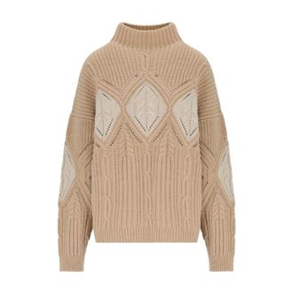 Twinset Crater Turtleneck Jumper - Dames - Coltruien - Beige - XS - Wol - Truien & Vesten