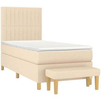 vidaXL Cama Box Spring Con Colch&oacute;n Tela Color Crema 100x200 Cm Vidaxl