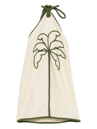 Farm Rio palm-tree halterneck mini dress - Neutrals