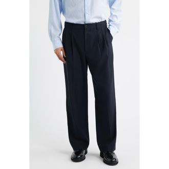 Frame Denim Pleated Wool Wide Leg Pants in Dark Navy at Nordstrom, Size 28