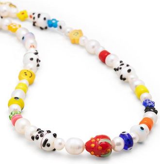 Nialaya Panda Assorted Bead Pearl Necklace in White With Assorted Colors at Nordstrom