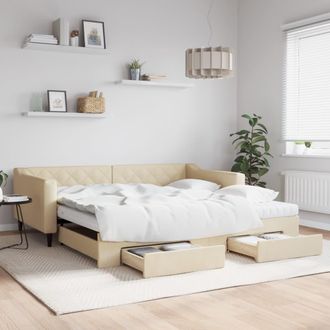 vidaXL Vidaxl - Sof&aacute; Cama Nido Con Cajones Tela Color Crema 100x200 Cm