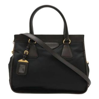 Prada Pre-owned Handbags, female, Black, Size: ONE SIZE Pre-owned Nylon Leather 2Way Handbag Bn2208