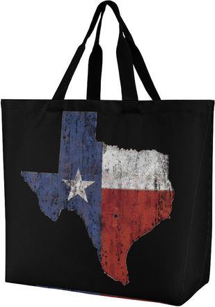 Generic Vintage Texas Flag Tote Bag Reusable Grocery Shopping Bags Large Travel One Shoulder Handbag for Picnic Work