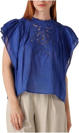 Suncoo Charmante Love T-shirt voor Zonnige Dagen - Dames - Blouses - Blauw - XS - Katoen - Overhemden