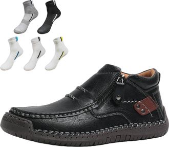 Generic Mens Handmade Premium Leather Slip-On Driving Boots, Side Zipper Non-slip Wide Toe Flat Shoes, For Hiking,Walking,Travel (03,12.5)