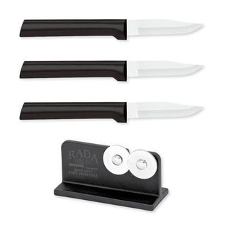Rada Cutlery 2.5-Inch Peeling Paring Knife Set of 3 & Quick Edge Knife Sharpener in Black at Nordstrom