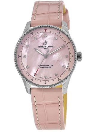 Breitling Navitimer 32 Pink Pearl Diamond Dial Leather Strap Womens Watch A77320D91K1P1