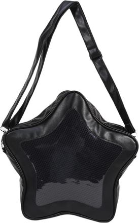 Generic Star Shape Bag Pins Display Crossbody Bag PU Leather Backpack Y2k Aesthetic Cute (Black)