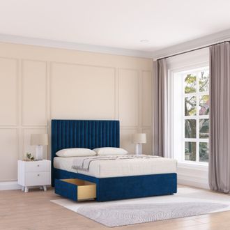 Sloomy Manhattan Plush Velvet Memory Foam Bed Set With 2 Drawers, Mattress & Headboard in Navy | Size: Small Single
