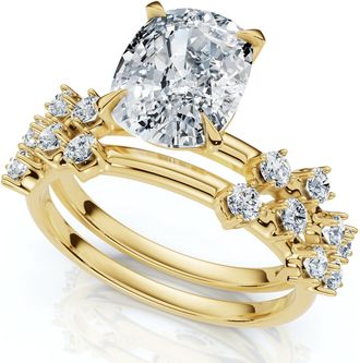 Pompeii3 Certified 2 1/2Ct Cushion Diane Engagement Bridal Set 14k Gold or Pt Lab Grown
