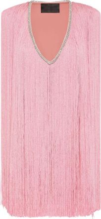 Philipp Plein Fringe Mini Jurk - Dames - Feestkleedjes - Roze - L - Rayon - Kleedjes