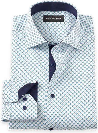 Paul Fredrick Slim Fit Non-iron Cotton Geometric Dress Shirt With Contrast Trim