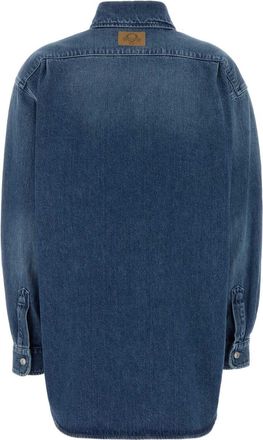 Moschino Womens Heart-Embroidered Denim Shirt Blue Cotton