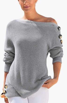Lascana Button Detail Sweater in Grey at Nordstrom, Size 18