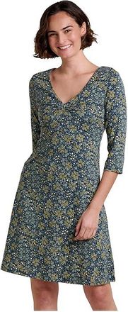 Toad&Co Rosalinda Dress Womens Dress True Navy Retro Print : LG, Cotton/Spandex/Lyocell