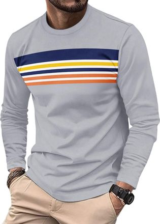 Generic Mens Soft Long Sleeve Top - Pure & Striped Crew Neck, Casual Layering Essential for Everyday Wear (XXL,19)