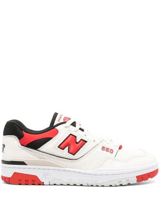 New Balance 550 White And Red Low Top Sneakers With Logo And Contrasting Details In Leather Man