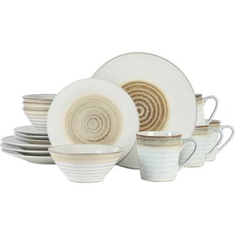 Gibson Home Spiral Embossed 16 Piece Stoneware Dinnerware Set in Taupe