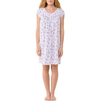 Eileen West Floral Cotton Short Nightgown in White/Floral at Nordstrom, Size X-Small