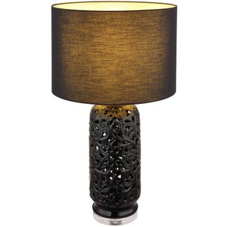 Globo Lighting Sebastian L&aacute;mpara De Mesa Con Pantalla Redonda Negra Mate 1x E27