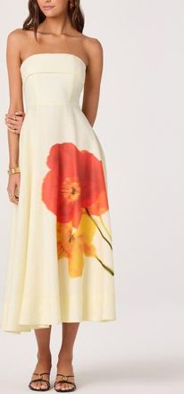 ASTR the Label Ximena Placed Floral Strapless Dress in Red Yellow Floral at Nordstrom, Size Small