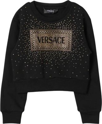 Versace Kids Sweatshirts, male, Black, 12 Y, Rhinestone Embellished Kids Jumper