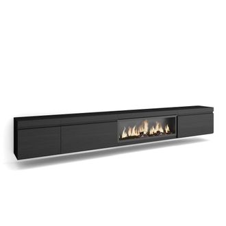 Skraut Home Mueble tv efecto madera negro 317x35x45cm chimenea efecto fuego
