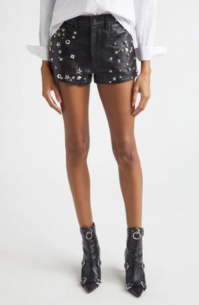 R13 Studded Five-Pocket Leather Shorts in Black With Studs at Nordstrom, Size 28