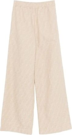Fendi FF-Jacquard Elasticated-Waist Trousers - Womens - Linen/Flax/Cotton