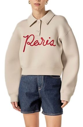 English Factory Lettering Scuba Polo Pullover in Cream/Red at Nordstrom, Size X-Small