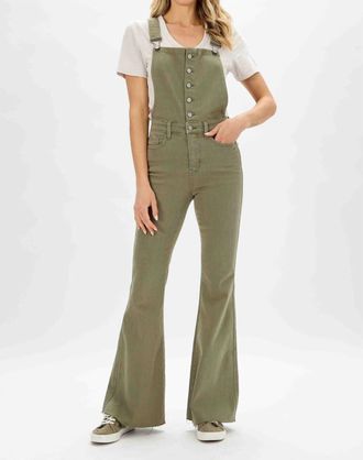 Judy Blue High Waist Tummy Control W/ Release Hem Retro Flare Overall Jeans In Sage
