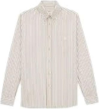 Saint Laurent Gestreepte Zijden Blouse met Knopen - Dames - Overhemden - Beige - L - Overhemden