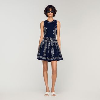 Sandro Scarf-print knit short dress