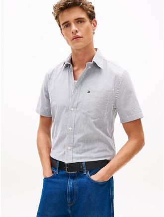 Tommy Hilfiger Mens Regular Fit Striped Seersucker Shirt - Navy - XXL