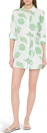 Milly Cleo Embroidered Cover-Up Minidress in White/Green at Nordstrom, Size X-Small