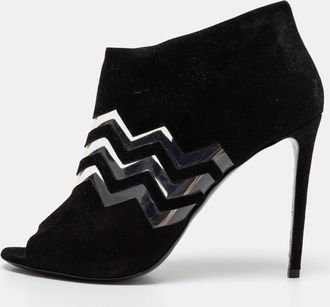 Nicholas Kirkwood Black Suede And Pvc Chevron Peep Toe Ankle Booties